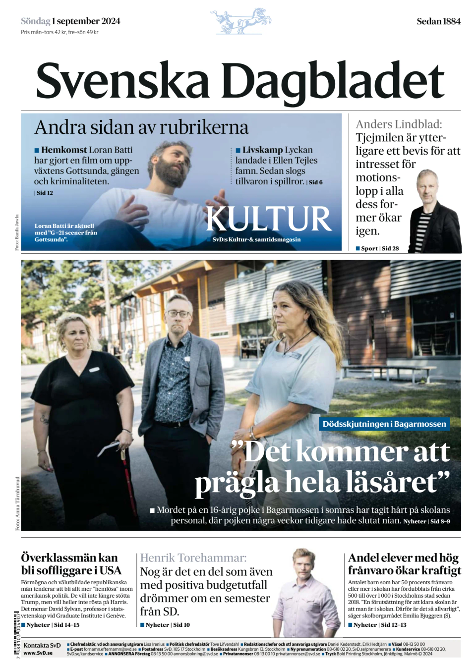 Prima-pagina-Svenska Dagbladet-edizione-di-oggi-